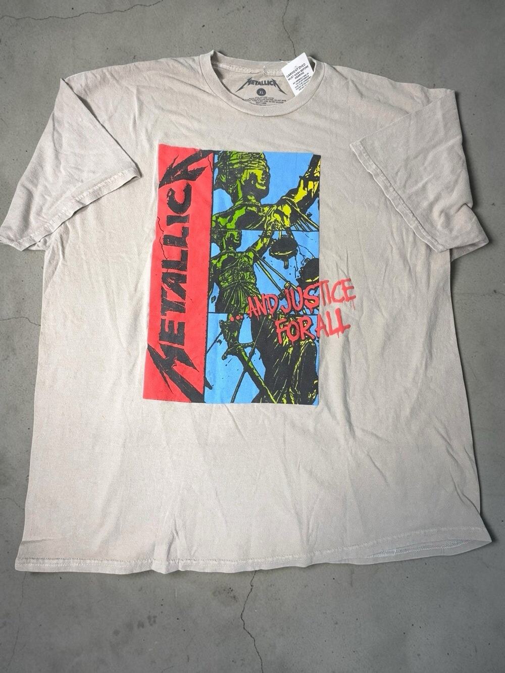 Metallica And Justice For All Graphic T-Shirt Beige Size XL New